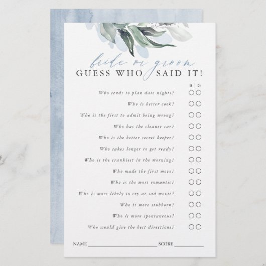 Ratet, wer Bridge oder Groom - Green Game Card (Vorne/Hinten)