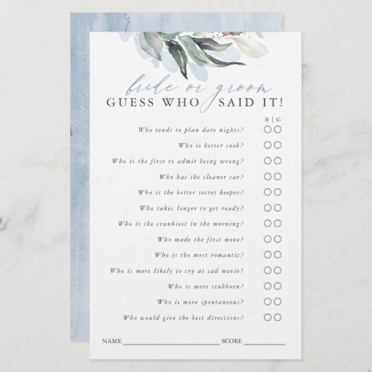 Ratet, wer Bridge oder Groom - Green Game Card (Vorne/Hinten)