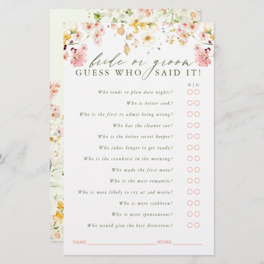 Ratet, wer Bridge oder Groom - Wildblumen Game Car (Vorne/Hinten)