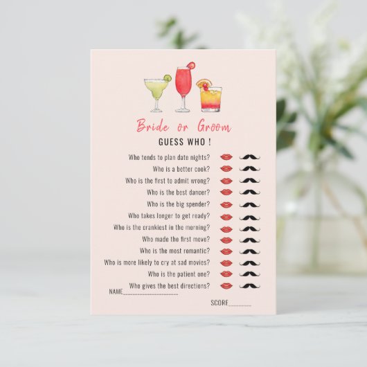 Ratet, wer Cocktail trinkt Dusche Spiel Einladung (Stehend Vorderseite)