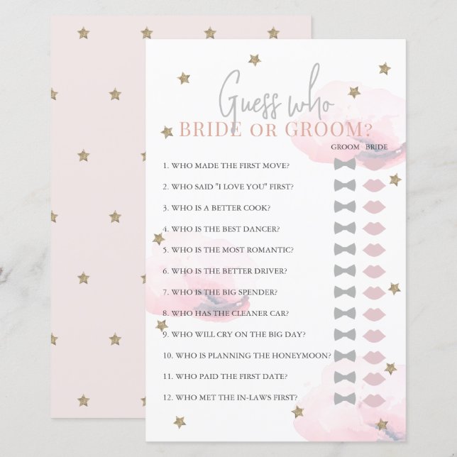 Ratet, wer das Brautparty "Bridge" oder "Groom Pin (Vorne/Hinten)