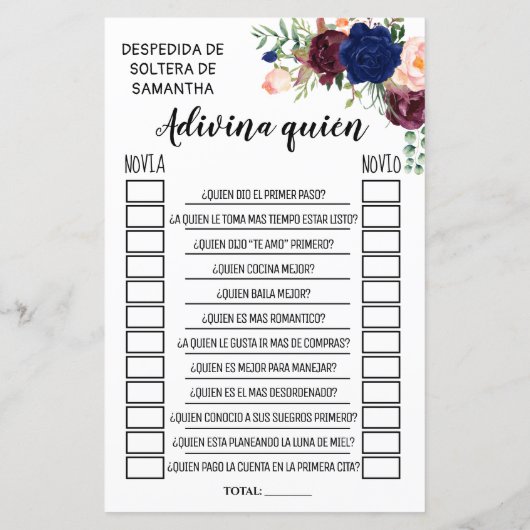 Ratet, wer das Brautparty Englisch Spanisch spielt (Rückseite)