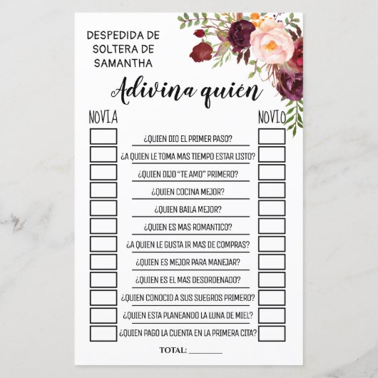 Ratet, wer das Brautparty Englisch Spanisch spielt (Rückseite)