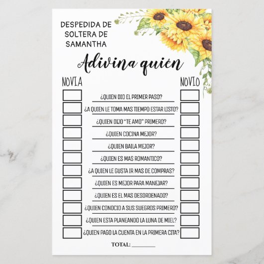 Ratet, wer das Brautparty Englisch Spanisch spielt (Rückseite)