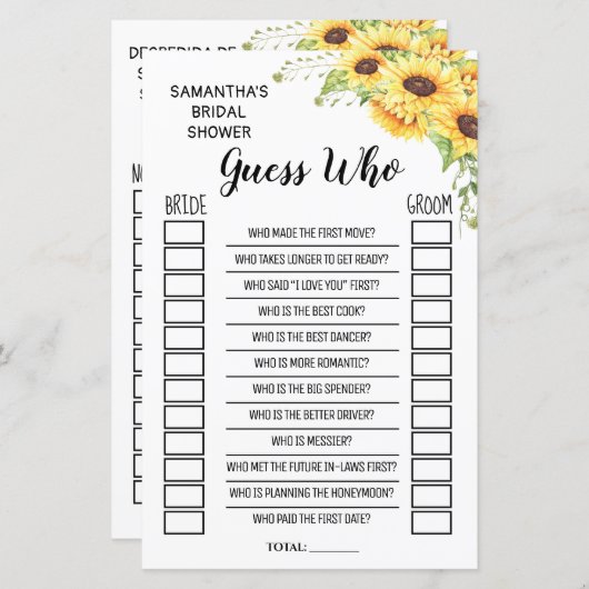 Ratet, wer das Brautparty Englisch Spanisch spielt (Vorne/Hinten)