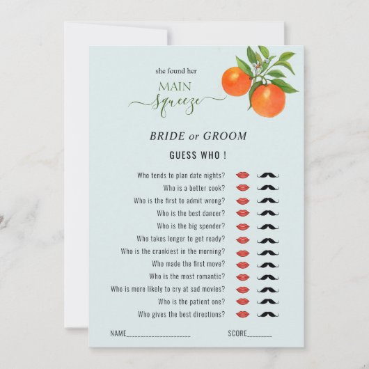 Ratet, wer das Brautparty "Main Squeeze" spielt Einladung (Vorderseite)