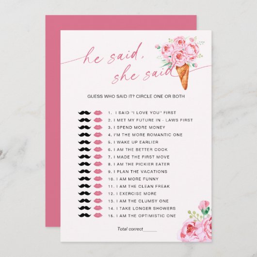 Ratet, wer gesagt hat Ice Creme Brautparty Game Einladung (Vorne/Hinten)