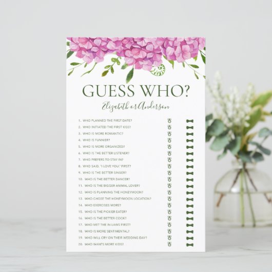 Ratet, wer Hydrangeas Brautparty Game Pink (Stehend Vorderseite)