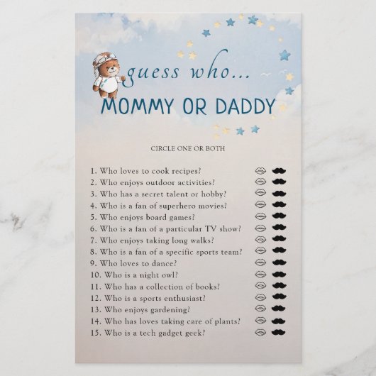 Ratet, wer Mama oder Daddy Baby Shower Spielkarte (Vorderseite)