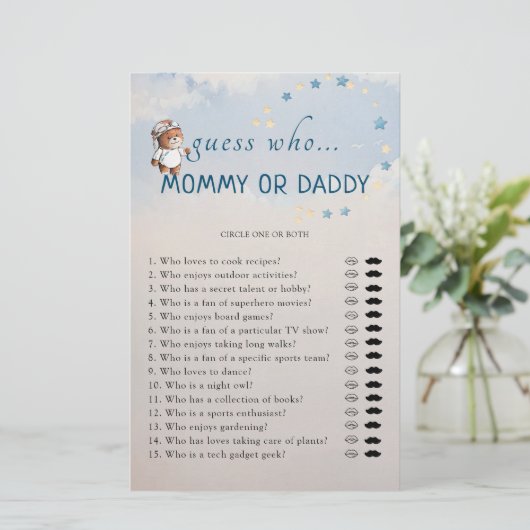 Ratet, wer Mama oder Daddy Baby Shower Spielkarte (Stehend Vorderseite)