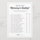 Ratet, wer Mama oder Daddy Game Baby Shower Game Hinweiskarte (Vorderseite)