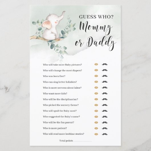 Ratet, wer Mama oder Papa-Spiel Elefant Boho (Vorderseite)