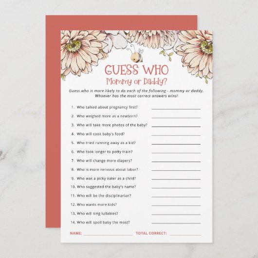 Ratet, wer Mama oder Vater Baby Duschspiel Dankeskarte (Vorne/Hinten)