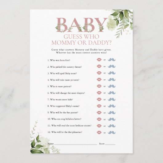 Ratet, wer Mommy Daddy Greenerenery Baby Shower Ga Einladung (Vorderseite)