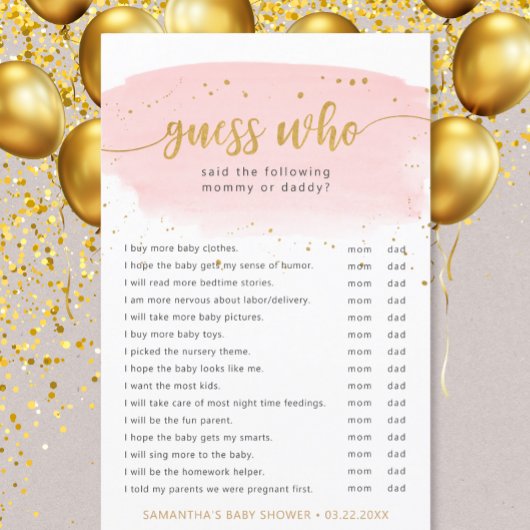 Ratet Wer rosa Wasserfarbe + goldenes Baby Duschsp