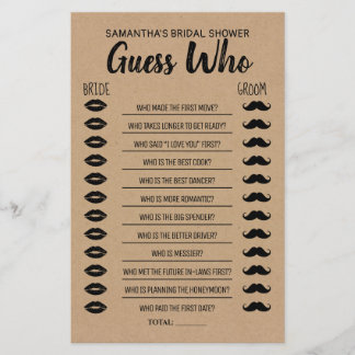 Ratet, wer Rustikale Spielkarte Brautparty Flyer