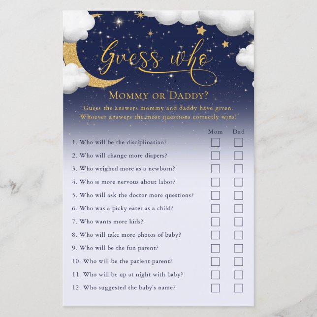 Ratet, wer Twinkle Kleine Star Baby Dusche gespiel (Vorderseite)