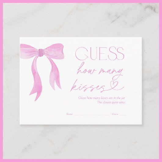 Ratet, wie viele Kisses Pink Bow Brautparty Game Begleitkarte