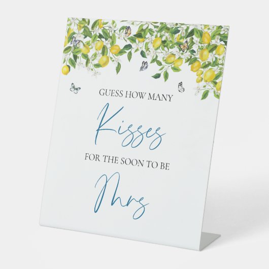 Ratet, wie viele Küss unterschreiben | Brautparty Sockelschild (Vorderseite)