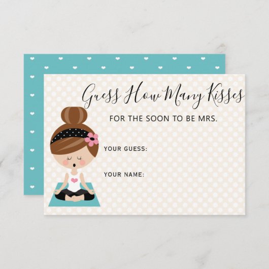 Ratet, wie viele Küsse Brünettes Yoga-Brautparty Begleitkarte (Vorne/Hinten)