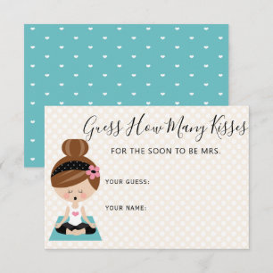 Ratet, wie viele Küsse Brünettes Yoga-Brautparty Begleitkarte