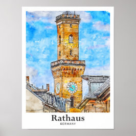 Rathaus Deutschland Reisen Wasserfarbenhandgezeich Poster