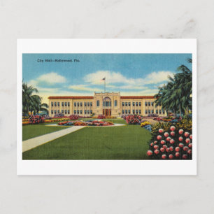 Rathaus in Hollywood, Florida, Vintage Reise Postkarte