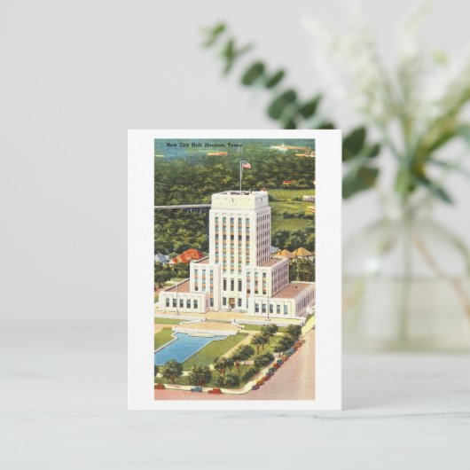 Rathaus in Houston, Texas, Vintag Postkarte (Stehend Vorderseite)
