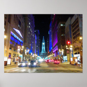 Rathaus in Philadelphia während der Nacht Poster