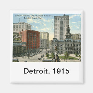 Rathaus-Quadrat, Detroit MI 1915 Vintag Magnet