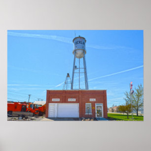 Rathaus und Wasserturm von Bucklin, Kansas Poster