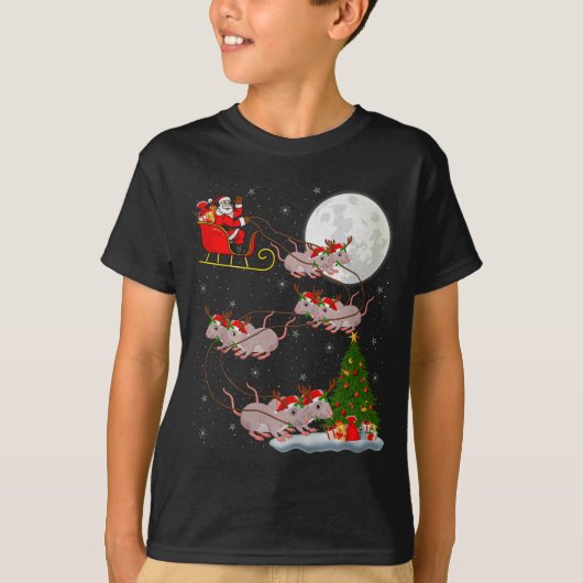Rats Santa Sleigh Flying Funny Magical Christmas P T-Shirt (Vorderseite)