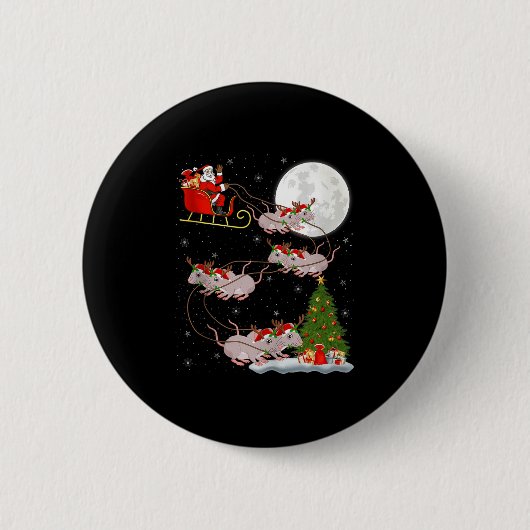 Rats Santa Sleigh Flying Funny Magical Christmas T Button (Vorderseite)
