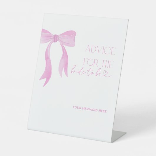 Ratschlag für das Brautparty des Bride Pink Bow Sockelschild (Vorderseite)