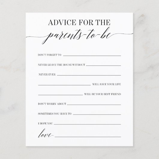 Ratschläge für das Babyduschenspiel der Eltern (Vorderseite)