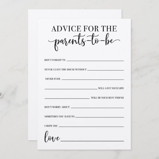 Ratschläge für das Babyduschenspiel der Eltern Programm (Vorne/Hinten)