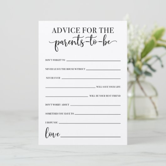 Ratschläge für das Babyduschenspiel der Eltern Programm (Stehend Vorderseite)