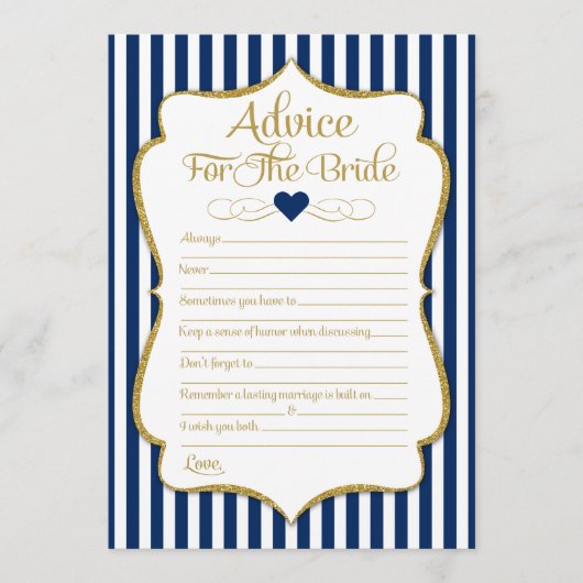 Ratschläge für das Blue-Gold-Brautparty der Bride  Hinweiskarte (Vorderseite)