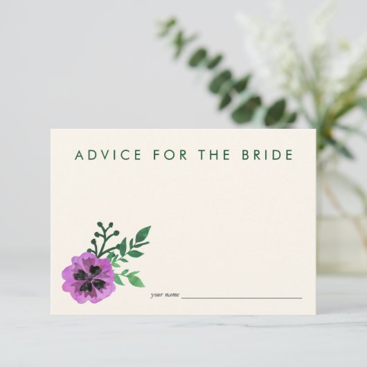 Ratschläge für die Bride Cards | Lila Pansy Hinweiskarte (Stehend Vorderseite)