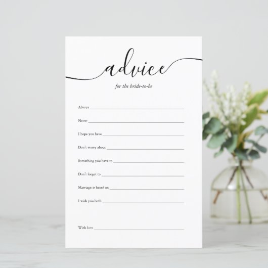 Ratschläge für die Bride Script Brautparty Card (Stehend Vorderseite)