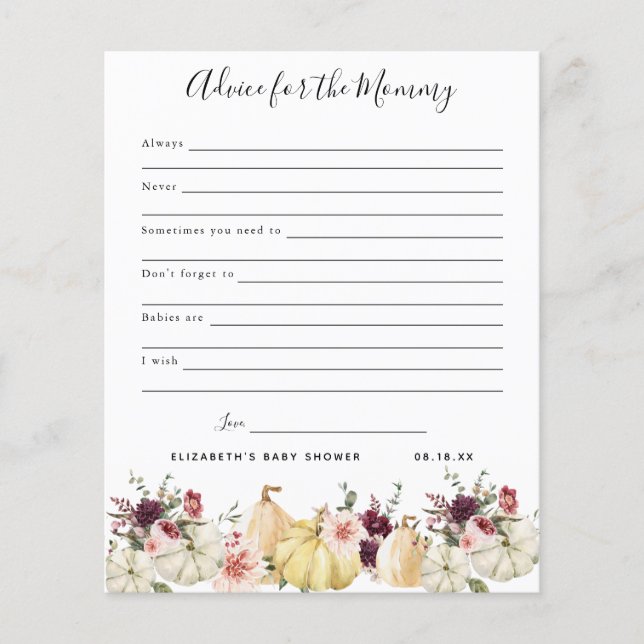 Ratschläge für die Mama | Baby Showspiel (Vorderseite)