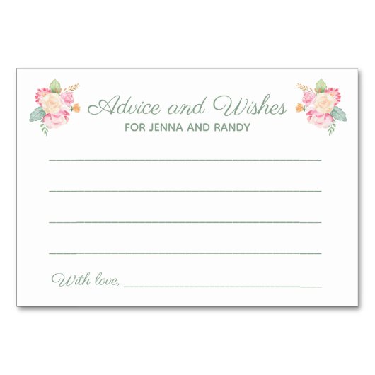 Ratschläge für Hochzeitskarten für Wasserfarben Tischnummer (Vorderseite)