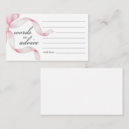 Ratschläge Pink Bow Babydusche Begleitkarte (Vorne/Hinten)