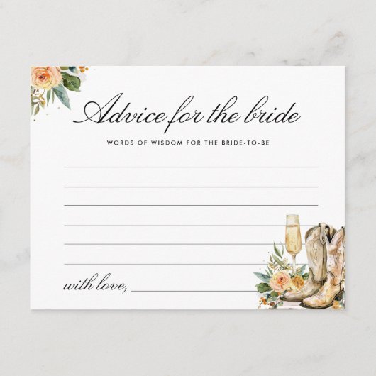 Ratschläge Stiefel und Western-Brautparty Begleitkarte (Vorderseite)