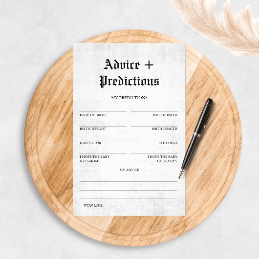 Ratschläge und Vorhersagen Baby Shower Game Newspa Flyer