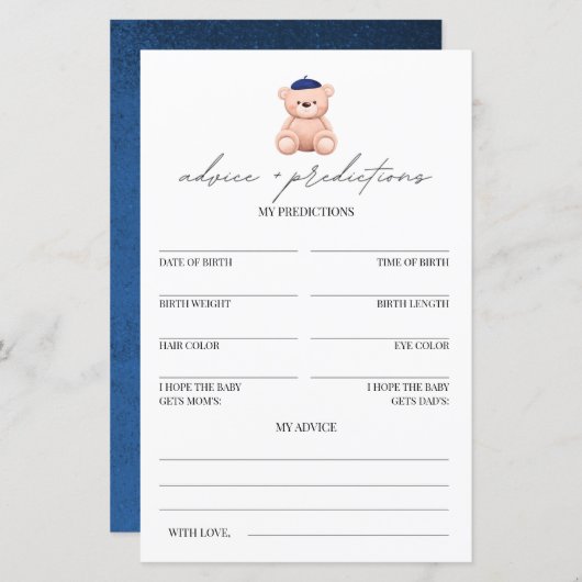 Ratschläge und Vorhersagen Bonjour Bebe Baby Showe (Vorne/Hinten)