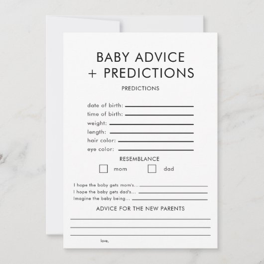 Ratschläge und Vorhersagen für Babyduschenspiele Einladung (Vorderseite)