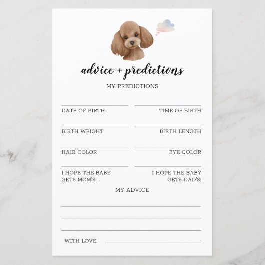 Ratschläge und Vorhersagen Poodle Toy Baby Shower  (Vorderseite)