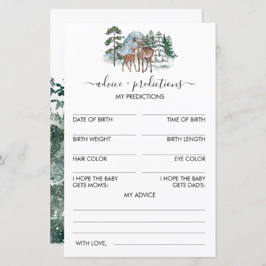 Ratschläge und Vorhersagen Winter Baby Shower Game (Vorne/Hinten)