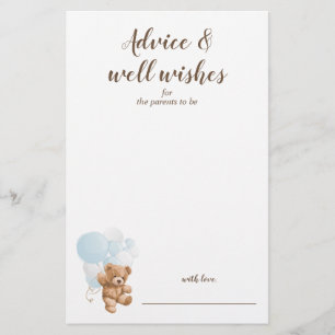 Ratschläge und Wünsche Blauer Teddybär Baby Shower Flyer